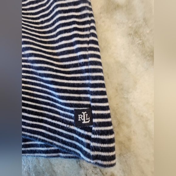 Lauren Ralph Lauren Petite Navy Striped 3/4 Sleeve Cotton Top P/L - Picture 8 of 10